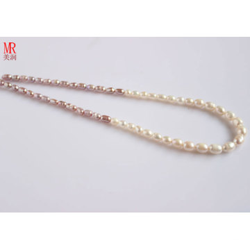 Collier de perles d&#39;eau douce à base de riz mélangé 5-6-7mm (ES129-3)